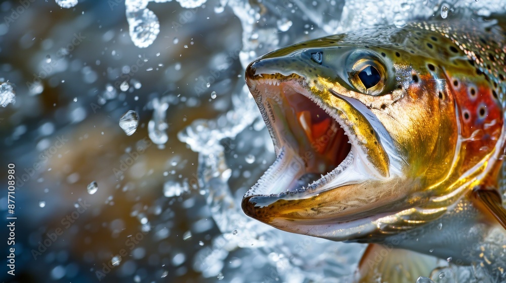 Trout Leaping From Water, Mouth Open Wide Trout Leaping From Water, Mouth Open Wide