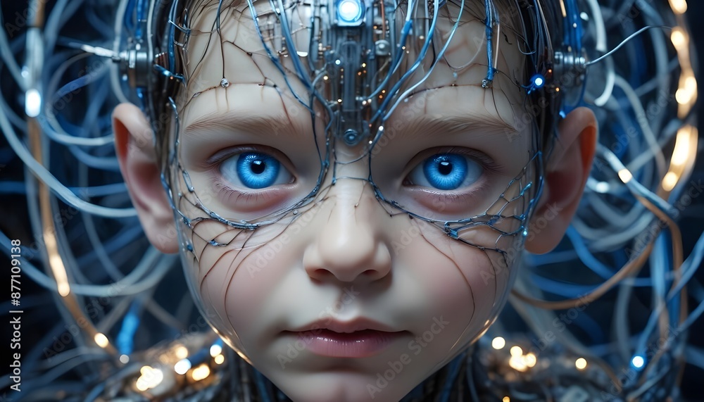 Futuristic Young Boy Robot Illustrations Representing AGI with Detailed Mechanical Features Futuristic Young Boy Robot Illustrations Representing AGI with Detailed Mechanical Features