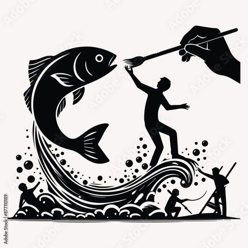 Beautiful Fisherman vector silhouette Set of silhouette with white background 