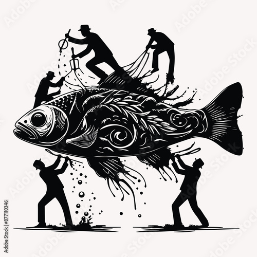 Beautiful Fisherman vector silhouette Set of silhouette with white background 