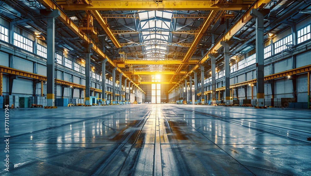 Industrial Warehouse Interior with Overhead Cranes Industrial Warehouse Interior with Overhead Cranes