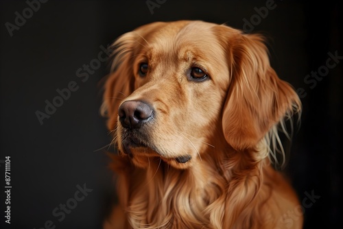 Close-up Portrait of a Friendly Golden Retriever Dog Against Dark Background