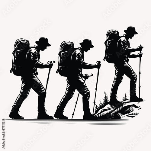 Beautiful Hiking vector silhouette Black silhouette of hunter perch stand white background 