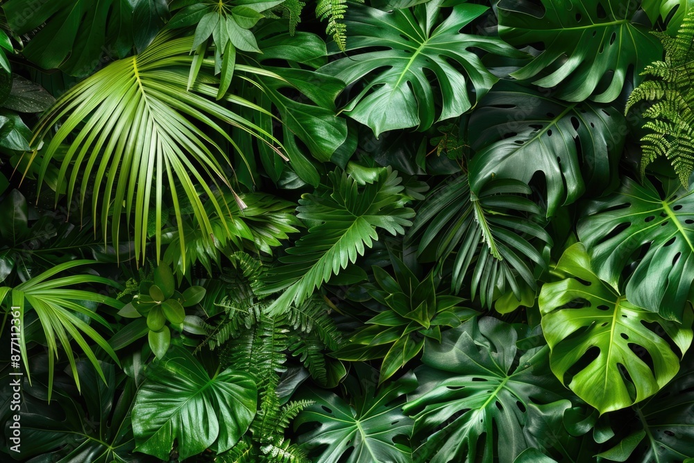 A close-up view of a large group of green leaves attached to a wall