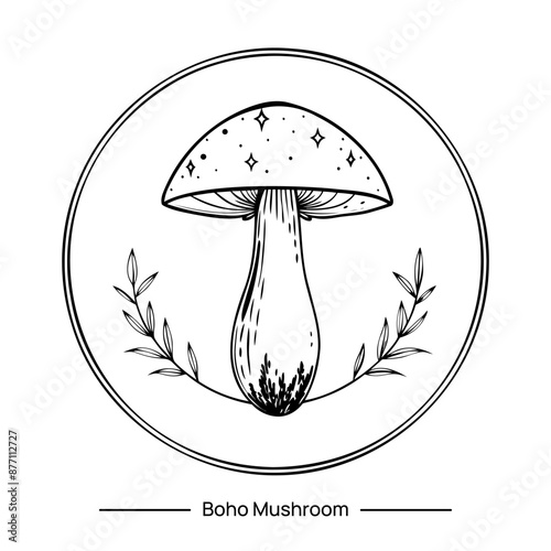 Vector magic mushroom in boho style