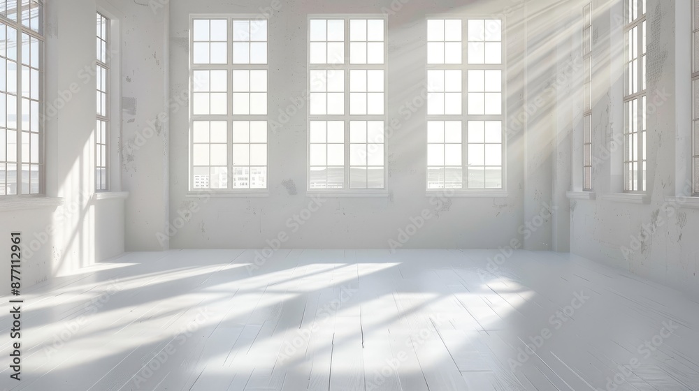 Fototapeta premium Light filled white room with windows