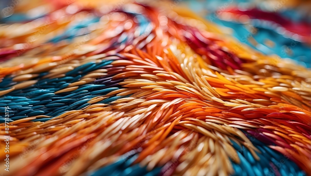 A vibrant background of blue and yellow feathers with flowing lines evokes a sense of nature's energy A vibrant background of blue and yellow feathers with flowing lines evokes a sense of nature's energy