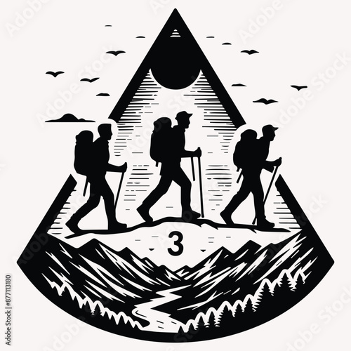 Beautiful Hiking vector silhouette Black silhouette of hunter perch stand white background 