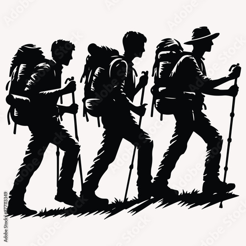 Beautiful Hiking vector silhouette Black silhouette of hunter perch stand white background 
