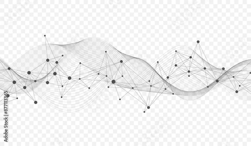 Connecting dots and lines with flowing wavy lines. Abstract geometric plexus style background. Hand drawn vector art