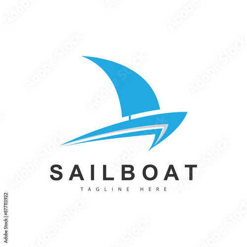 Simple Sailboat dhow boat ship on Sea Ocean Wave Logo Design Vector