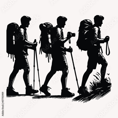 Beautiful Hiking vector silhouette Black silhouette of hunter perch stand white background 