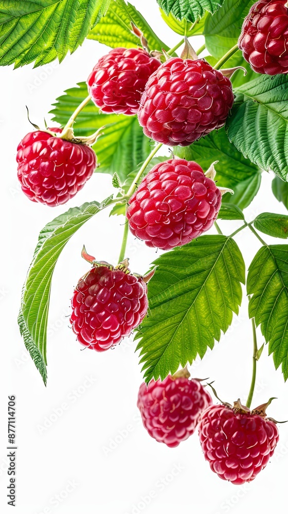 Raspberry with green leaves macro isolated Raspberry on white background closeup. Creative banner. Copyspace image Raspberry with green leaves macro isolated Raspberry on white background closeup. Creative banner. Copyspace image