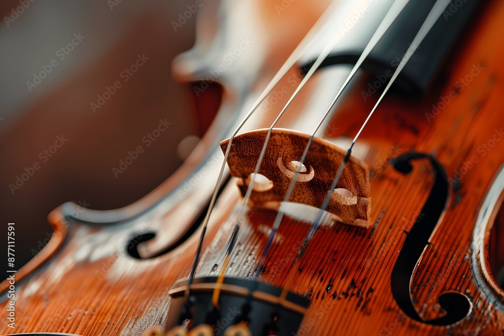 Fototapeta premium A breathtaking closeup of a violin string being played, showcasing the fine details of the bow and the texture of the string.