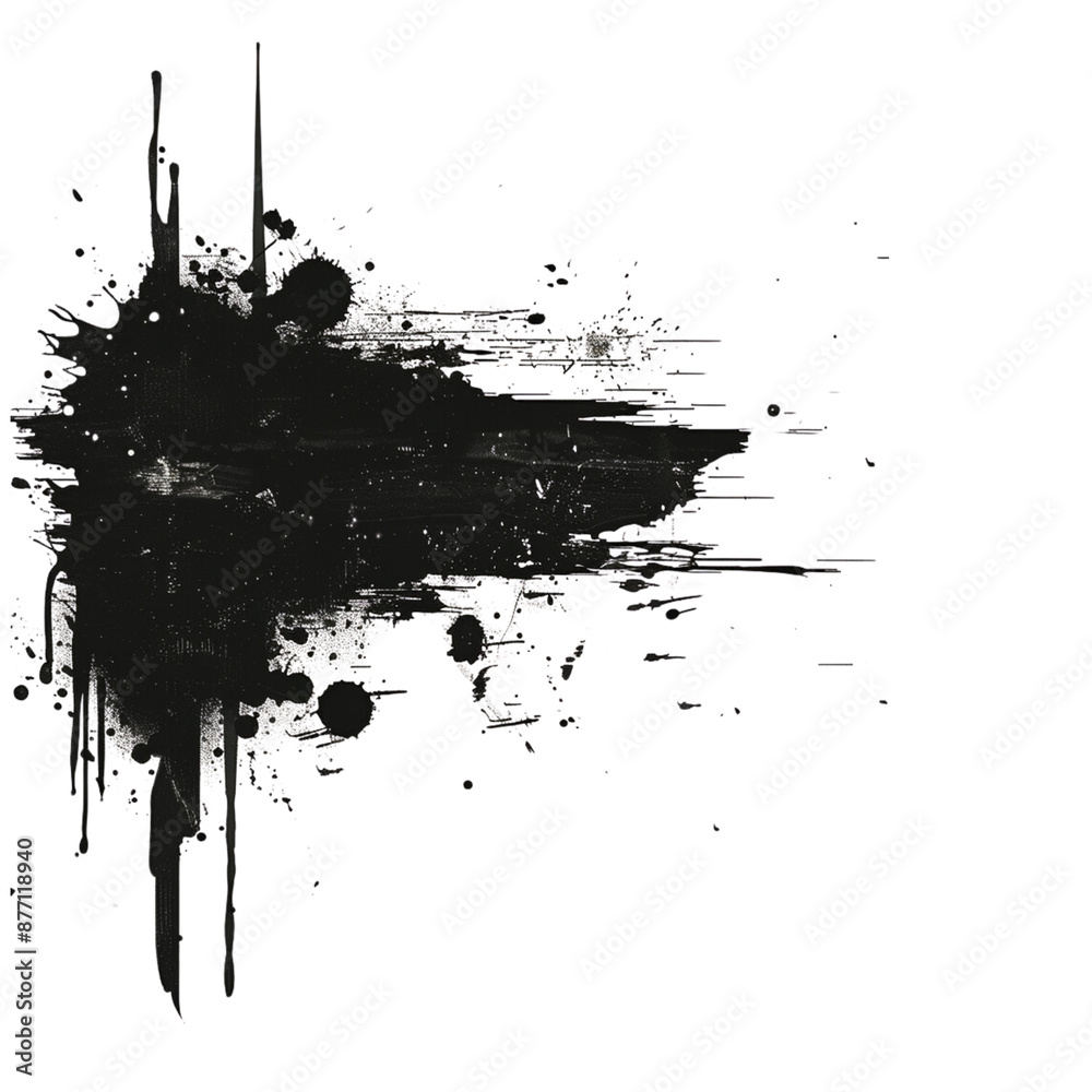 Abstract Black Paint Splash on Transparent Background