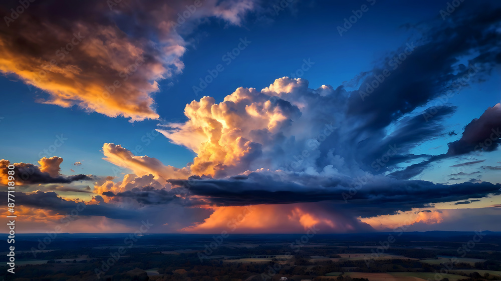 Obraz premium Dramatic cloudscape with vivid orange and cool blue tones