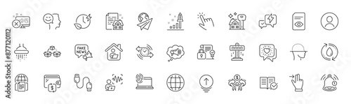 Voice wave, Timer and Reminder line icons. Pack of Charging cable, Security contract, Face scanning icon. Fake news, Parcel shipping, Attraction pictogram. Computer fingerprint. Line icons. Vector