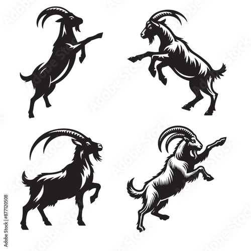 4 sets black of  Goat Climbing silhouette isolated on white background png jpeg eps transparents