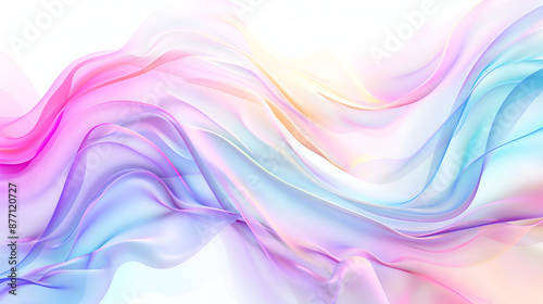 Minimalistic abstract background with smooth lines in pink, blue and white colors ,Shining light through a thin weave flying in the wind photo