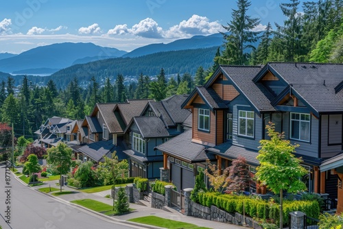 Wallpaper Mural Beautiful suburban neighborhood with lined houses and trees Torontodigital.ca