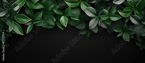 Top-down view of green foliage with a black and white border for adding text against a copy space image. photo