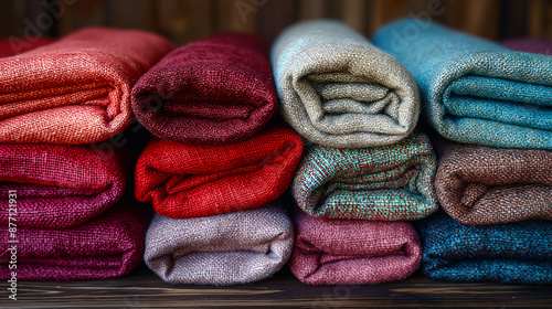 stack of colorful linen cloth 