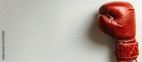 Red leather boxing gloves on a white background with room for text or images. photo