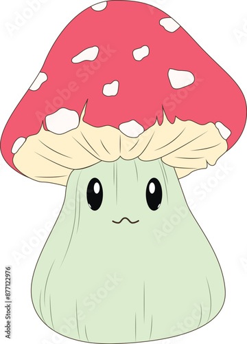Cute mushroom amanita, poisonous funny mushroom with a cute face