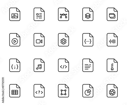 File type line icons. File formats in flat design. File and documents extensions. Icons for ui. Vector illustration.