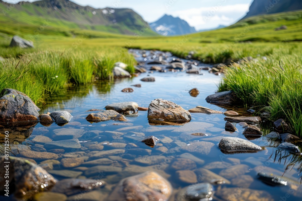 Serene Mountain Stream Reflections A Breathtaking View of Nature's Beauty, Crystal Clear Water Reflects Majestic Peaks, Tranquility in Every Drop Serene Mountain Stream Reflections A Breathtaking View of Nature's Beauty, Crystal Clear Water Reflects Majestic Peaks, Tranquility in Every Drop