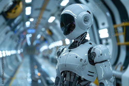 Futuristic robot standing in a high-tech environment