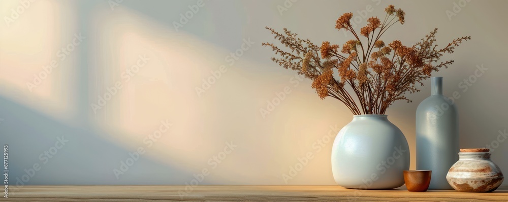 Simple Aesthetics Dried Flowers in a Vase with Blank Space for Product Display, Minimalist Product Photography Background Simple Aesthetics Dried Flowers in a Vase with Blank Space for Product Display, Minimalist Product Photography Background