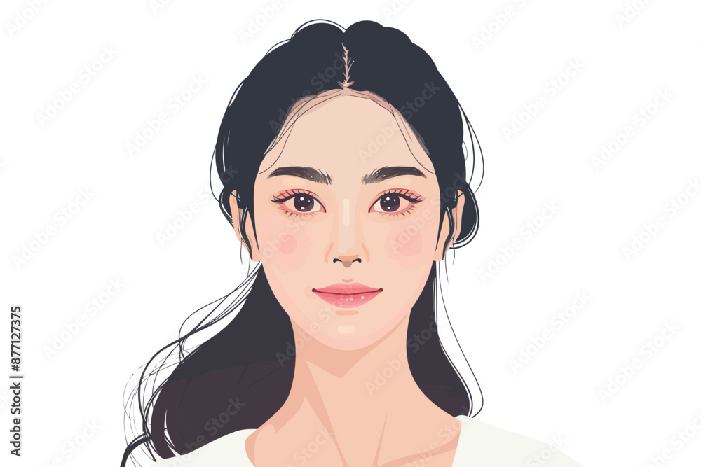 Beautiful young Asian woman with K beauty style makeu isolated vector style Beautiful young Asian woman with K beauty style makeu isolated vector style