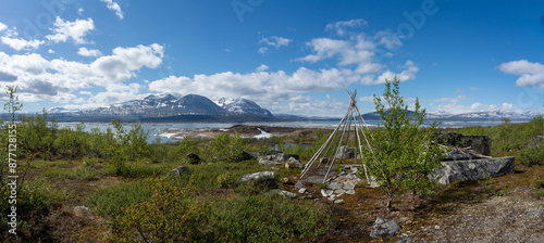 View by the lake Akkajavre in swedish Lappland, with tke Akka mountains in the background.