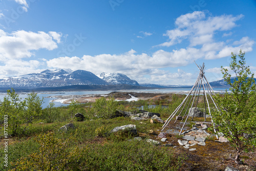 View by the lake Akkajavre in swedish Lappland, with tke Akka mountains in the background.