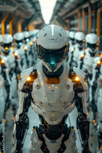 rows of AGI humanoid robots, front view, in industrial interior background, cinematic --ar 2:3 --stylize 500 Job ID: 1779ace3-610d-45bd-8e49-48ded047dc8d