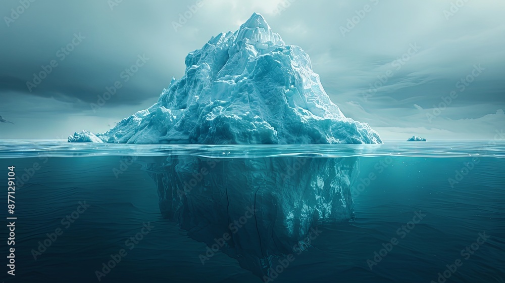 Underlying risks lurk beneath the surface, like an iceberg of challenges in a business crisis, with hidden threats that are unseen, all depicted against a blank copy space image Underlying risks lurk beneath the surface, like an iceberg of challenges in a business crisis, with hidden threats that are unseen, all depicted against a blank copy space image