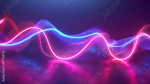 colorful neon wavy ribbons, spectrum light ,abstract futuristic background with pink blue glowing neon moving high speed wave lines and bokeh light