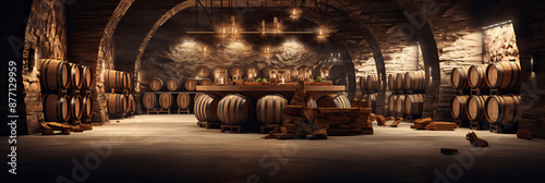 Modern luxury underground interior of old cellar.