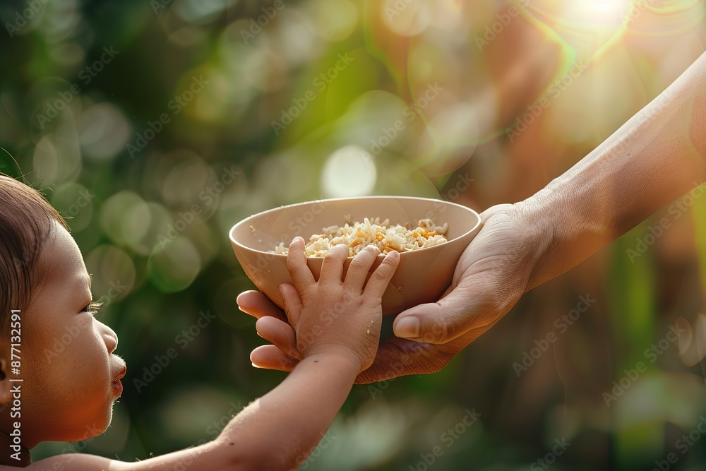 Child receiving food from an adult Child receiving food from an adult