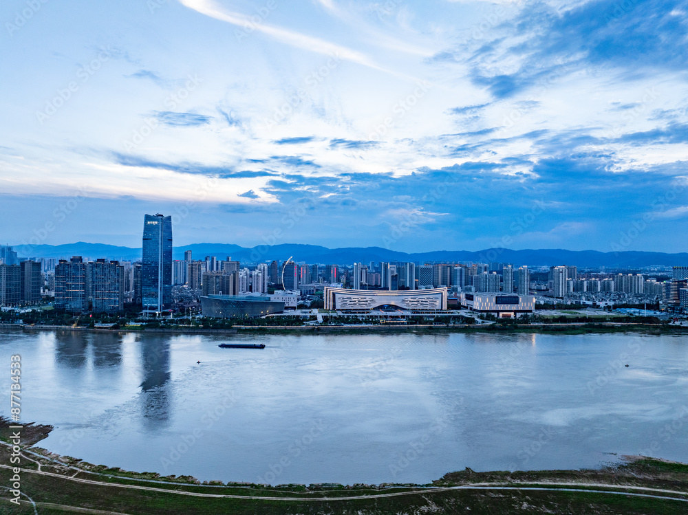 Fototapeta premium Modern city skyline landscape aerial photography