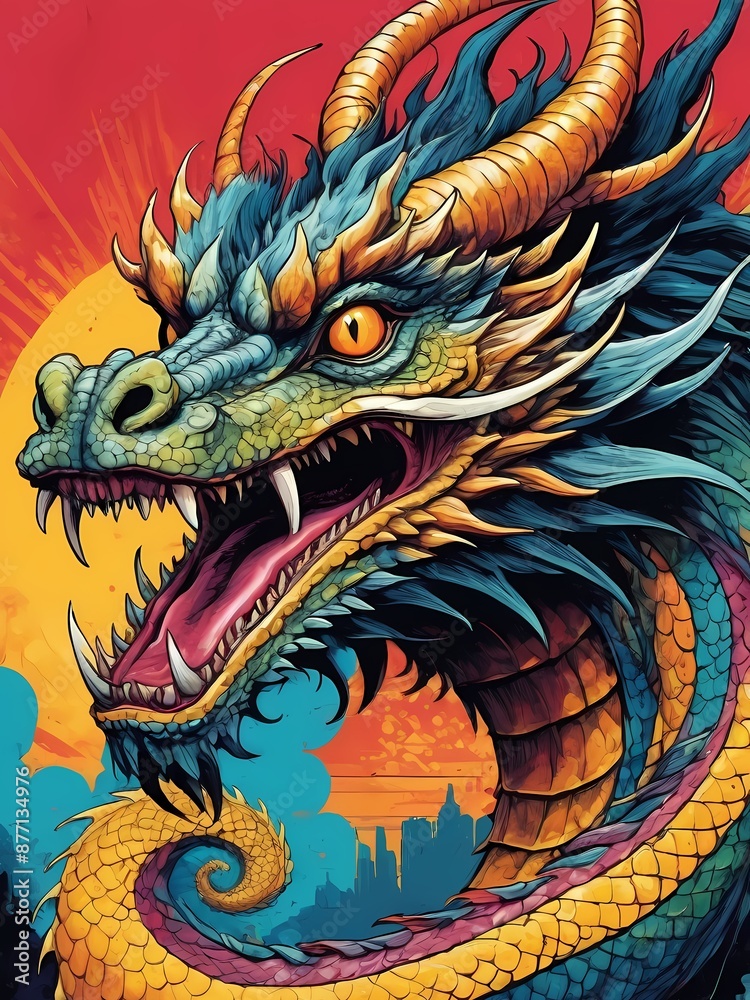 Japanese Dragon Pop Art Style generative AI illustration Japanese Dragon Pop Art Style generative AI illustration