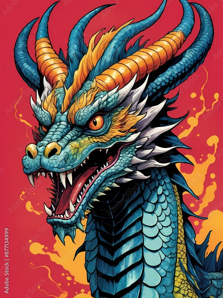 Japanese Dragon Pop Art Style generative AI illustration