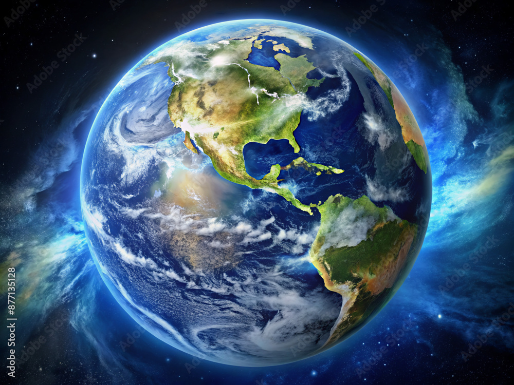 Fototapeta premium earth and moon, space, world, map, sphere, blue, global, universe, night, sun, 3d, astronomy, sea, atmosphere, continent