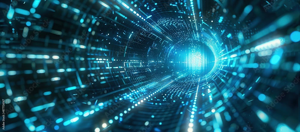 Abstract Digital Tunnel with Bright Blue Lights Abstract Digital Tunnel with Bright Blue Lights