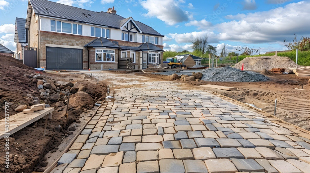 House Under Construction with Driveway Paving and External Groundwork House Under Construction with Driveway Paving and External Groundwork