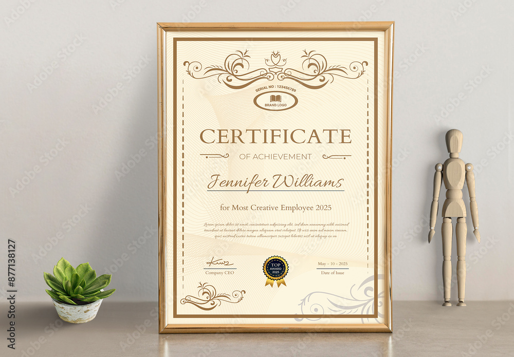 Certificate Template Design Cream Color Stock Template | Adobe Stock