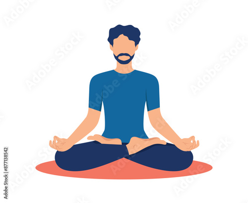 Faceless bearded man sitting in lotus pose. Meditating male with beard. Vector illustration