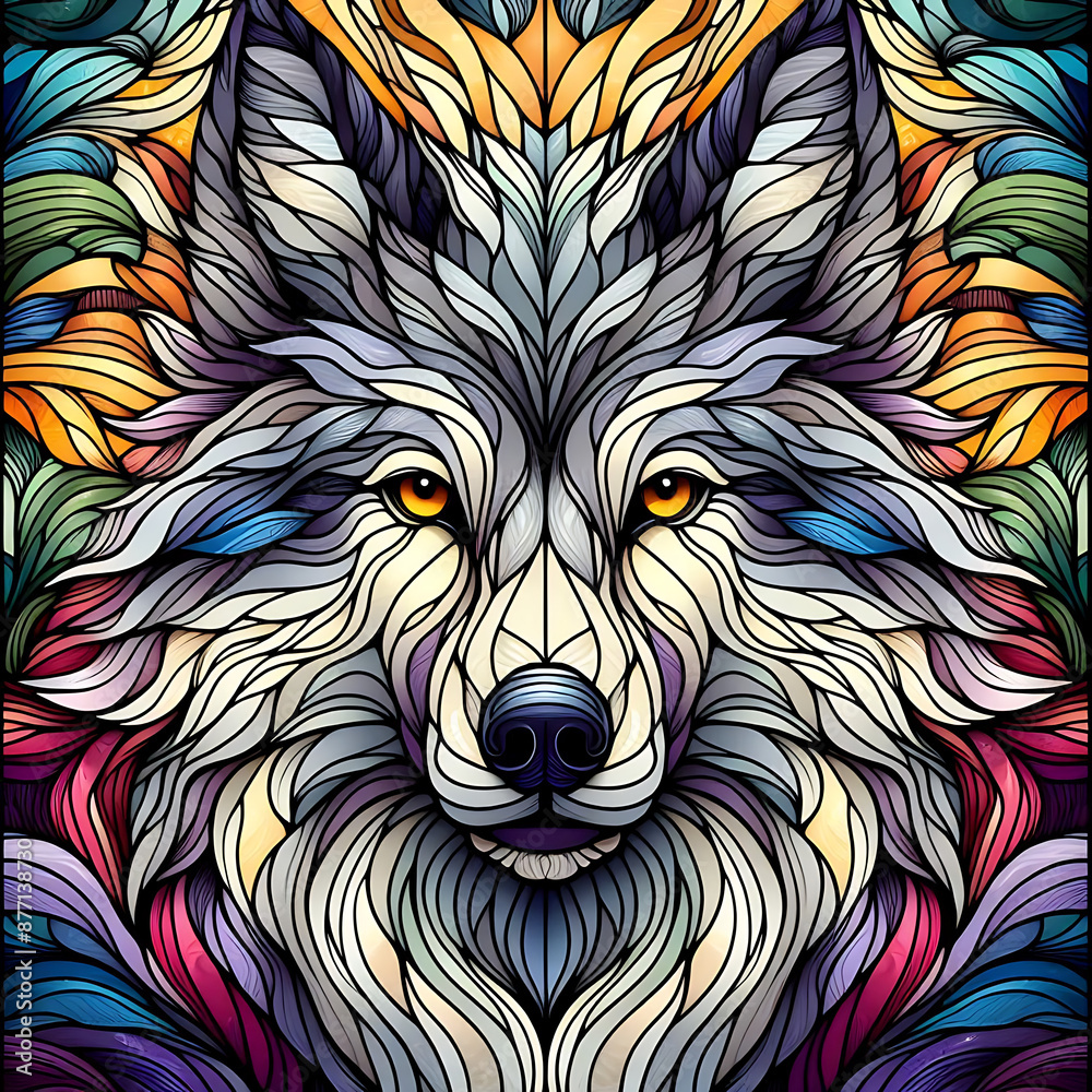 Fototapeta premium Wolf Head in Stained Glass Style