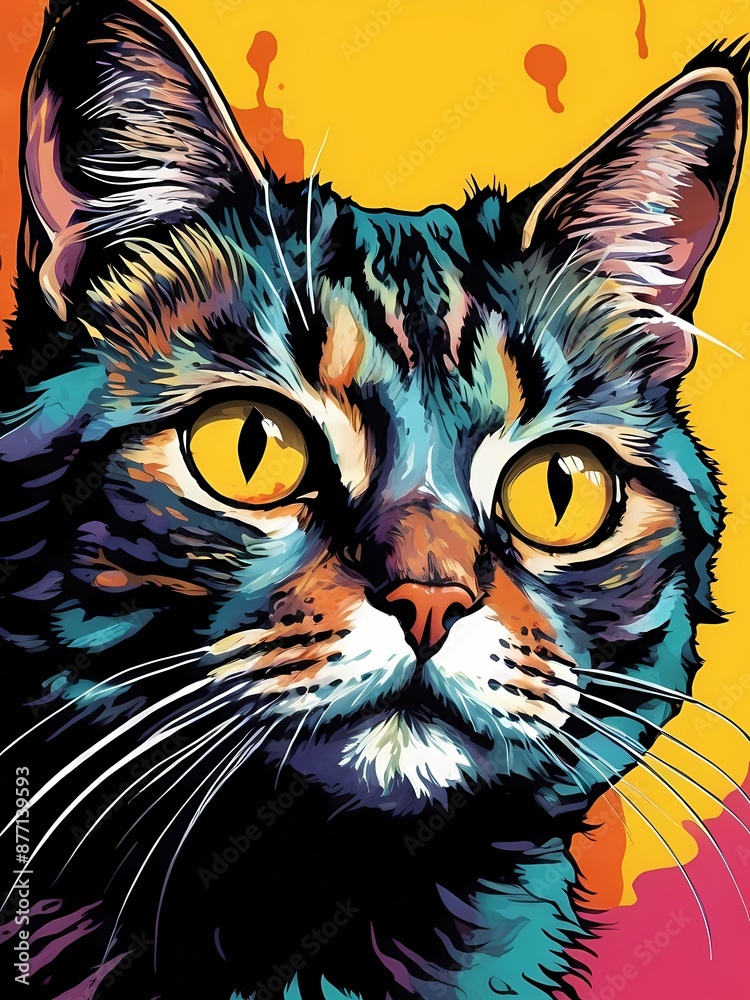 Obraz premium Cat Portrait Pop Art Style generative AI illustration